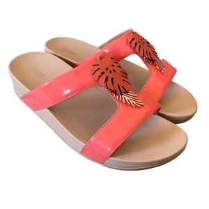 FitFlop Lottie Jungle Leaf Slides Wedge Sandals Size 9